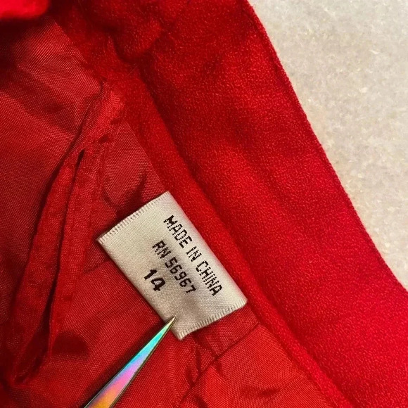 Red 100% Wool Knee Length Pencil Skirt Lined Pockets Zip Back Slit Size 14 - Picture 7 of 11